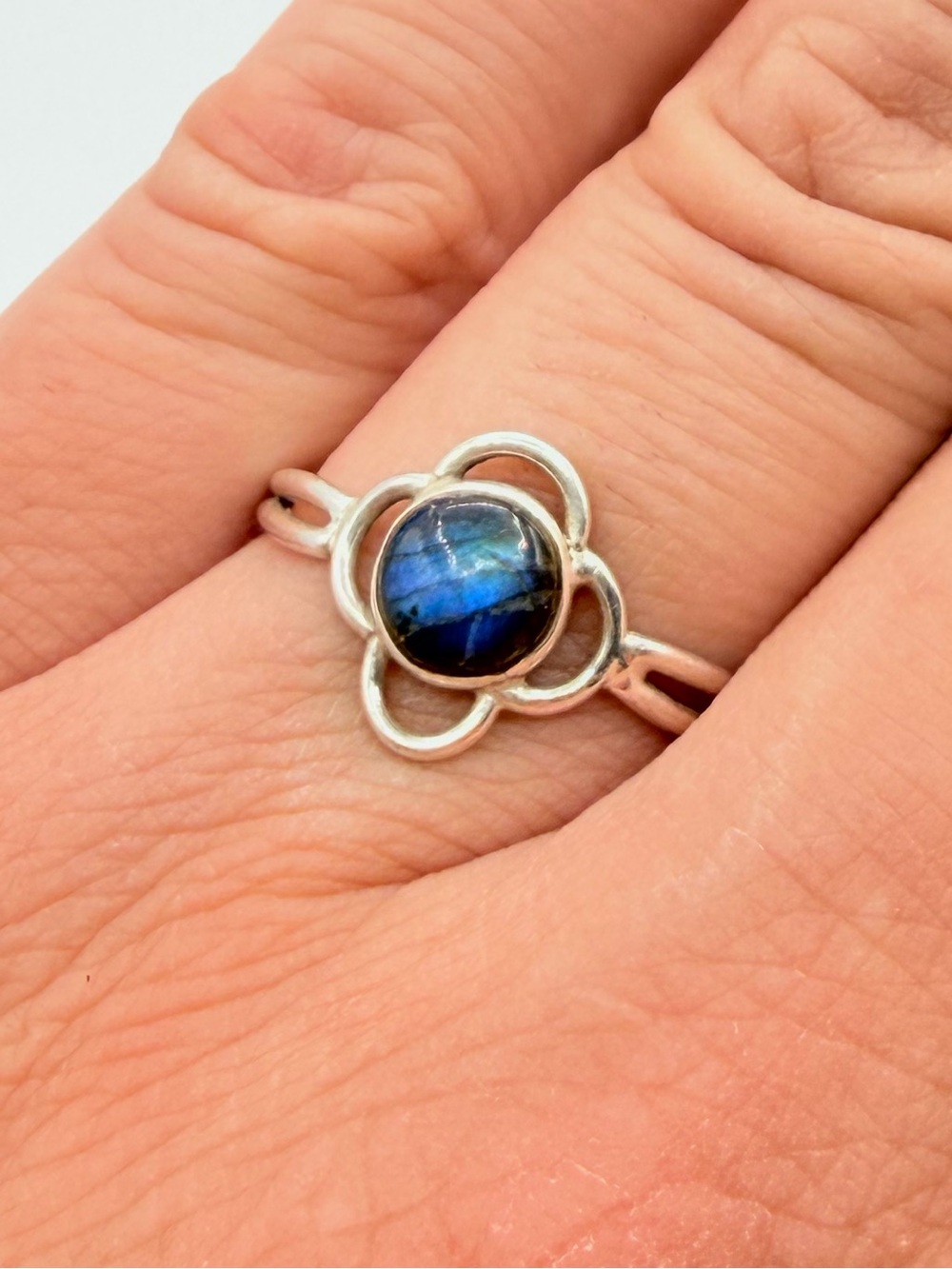 Vintage Sterling Silver Blue & Amber Stone Statement Ring – Size 7.5–8